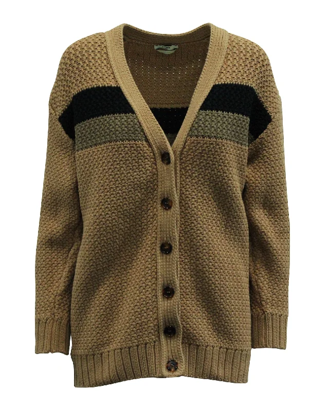 hooded women cardigan for added warmth and styleFendi Chunky Stripe Boyfriend Cardigan in Brown Cotton