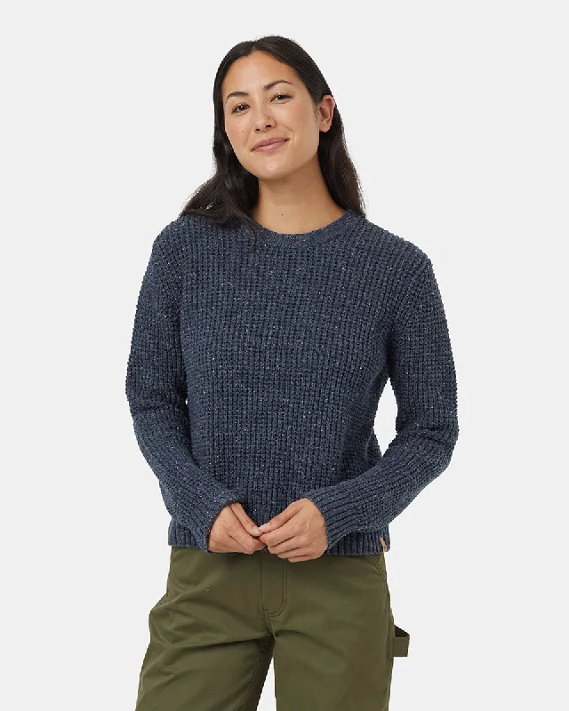 Plus Size Women's Side - Slit Sweaters in Bold SolidsHighline Nep Crew Sweater