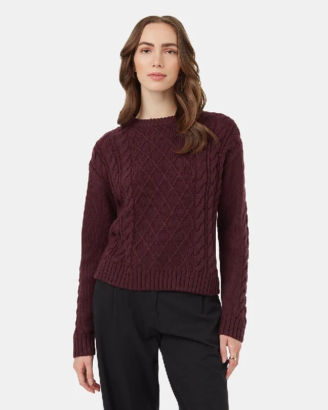 Plus Size Women's Side - Slit Sweaters in Bold SolidsHighline Wool Cable Crew