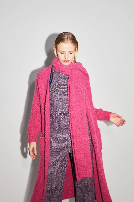 Button - Down Women's Shetland Wool Sweaters in Traditional PatternsImprevu Pink Bouclette Scarf