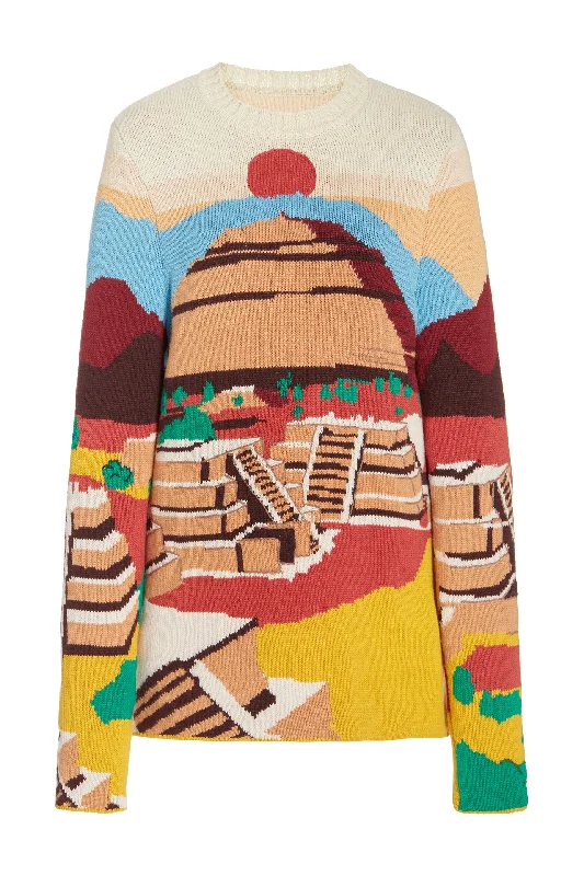 Button - Down Women's Shetland Wool Sweaters in Traditional PatternsInes Knit Sweater in Teotihuan Cashmere