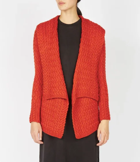 ribbed women cardigan with a classic textureIrish -  Glenross Waterfall Cardigan - Orange Marl