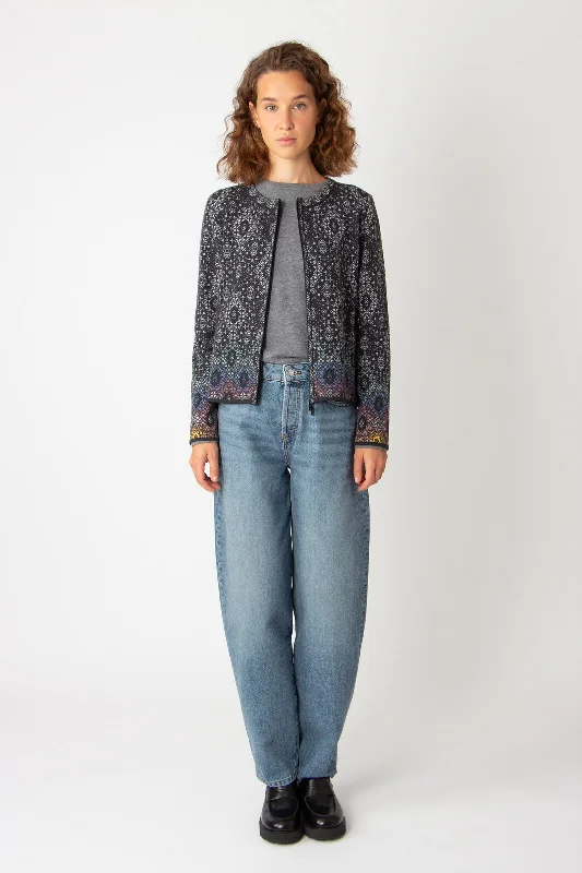 ribbed women cardigan with a classic textureIvko - Ornament Cardigan - Anthracite