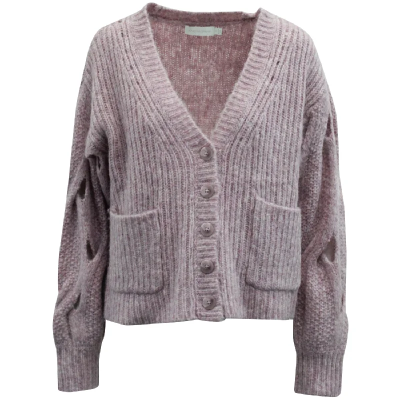 long length women cardigan with side slitsJonathan Simkhai Reagan Cardigan in Pink Wool