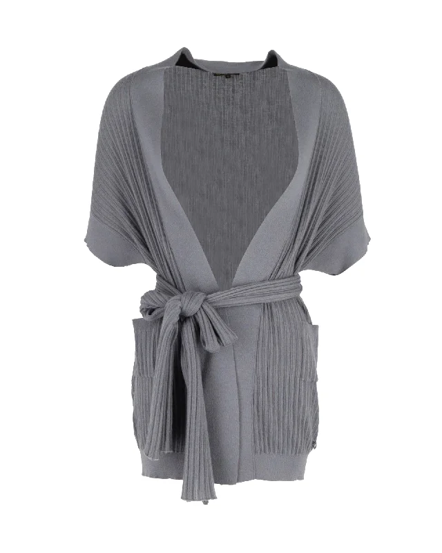 hand knitted women cardigan with artisanal charmLoro Piana Belted Cardigan in Grey Cashmere