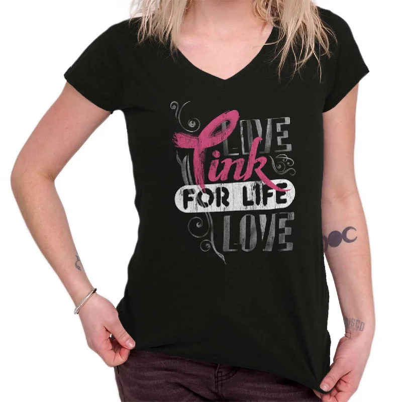 Tie - Dye Women T Shirt with a Bohemian VibePink For Life Junior Fit V-Neck T Shirt