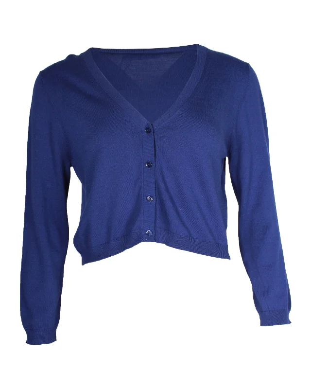 plus size women cardigan for comfortable layeringMax Mara Weekend Cropped Cardigan in Blue Viscose