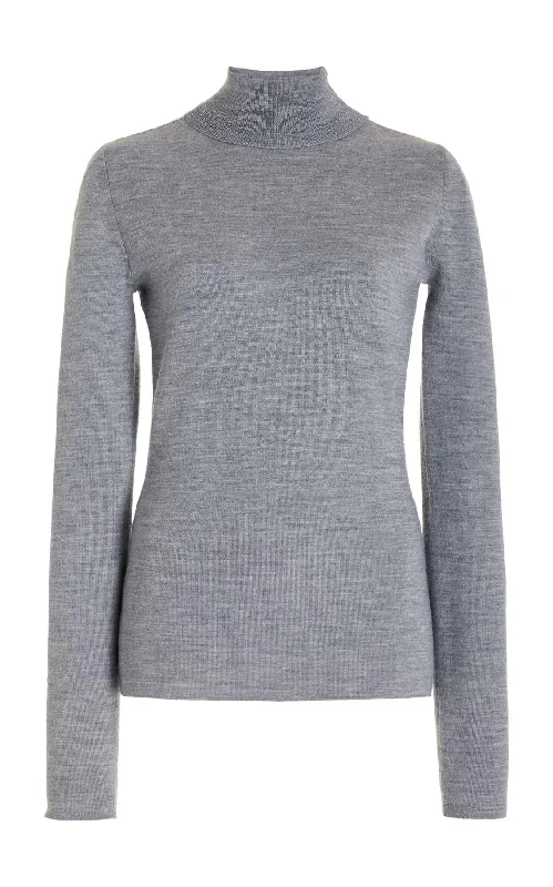 Plus Size Women's Oversized Chunky Knit SweatersMay Knit Turtleneck in Heather Grey Merino Wool Cashmere