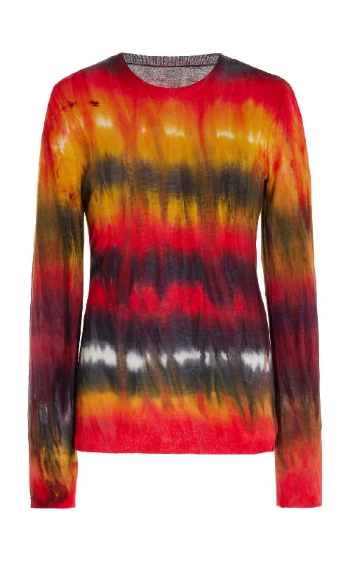 Plus Size Women's Embroidered Sweaters in Ethnic StylesMiller Knit Sweater in Fire Tie Dye Cashmere