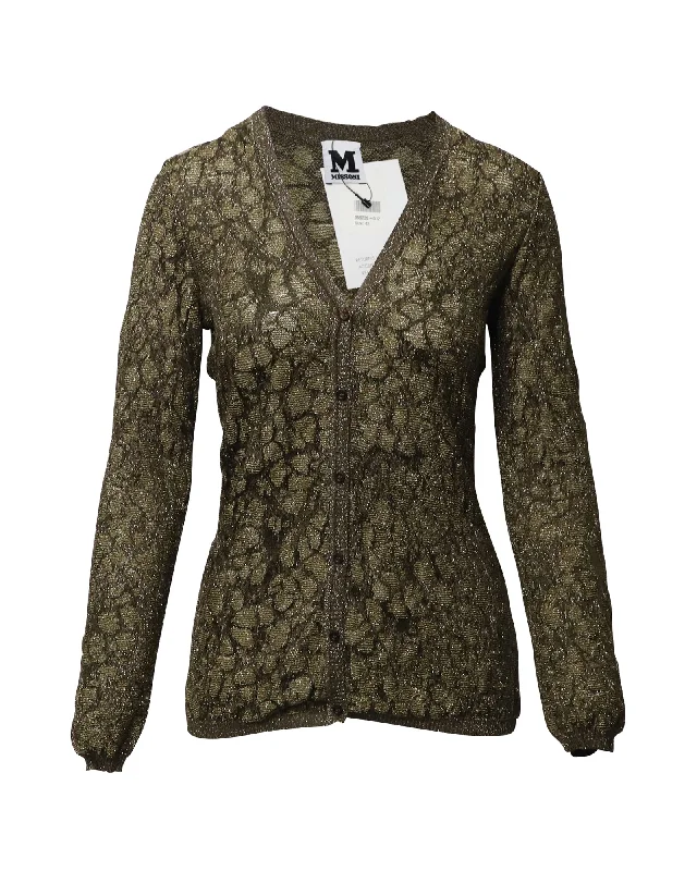 cable knit women cardigan with intricate patternsMissoni Metallic Cardigan in Gold Polyamide