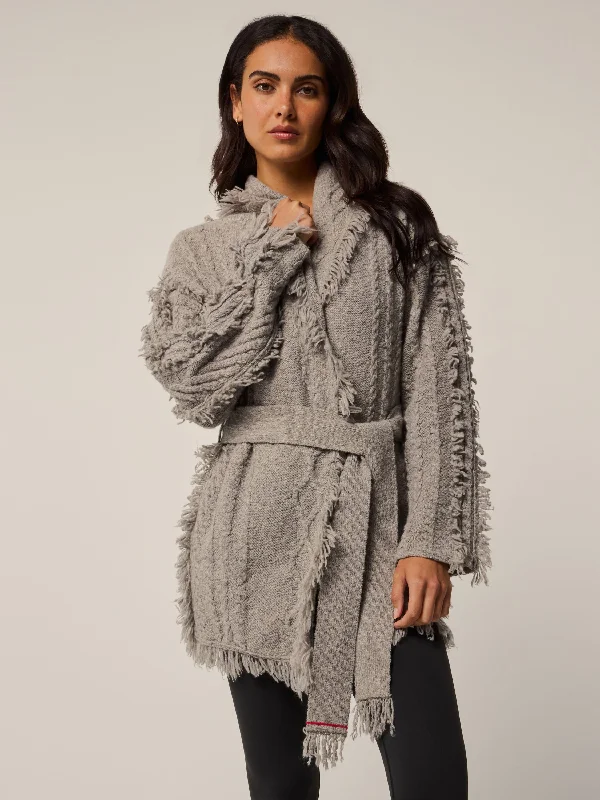 long length women cardigan with side slitsOdin Cable Knit Cardigan