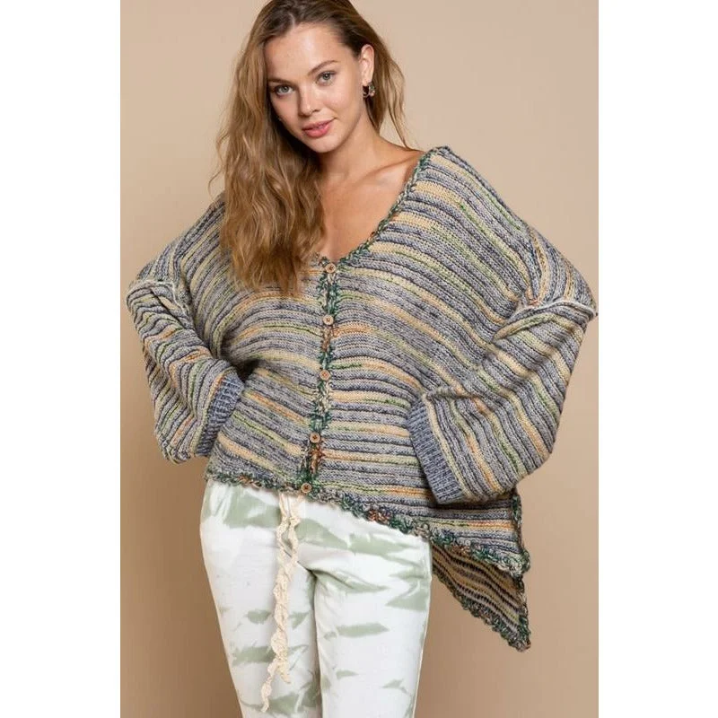 cropped women cardigan to pair with high - waisted jeansPalms Spring Stripe Sweater Cardigan