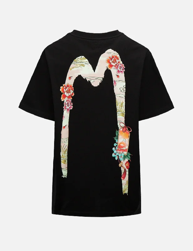 Sequined Women T Shirt for a Sparkly Night OutPeony and Japanese Painting Daicock Print T-Shirt