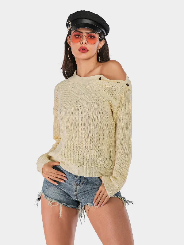 Tie - Front Women's Lambswool Sweaters in Pastel HuesPerfee One Shoulder Long Sleeve Sweater