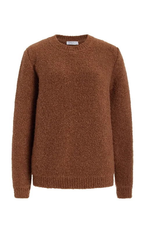 Tie - Front Women's Lambswool Sweaters in Pastel HuesPhilippe Knit Sweater in Cognac Cashmere Silk Boucle