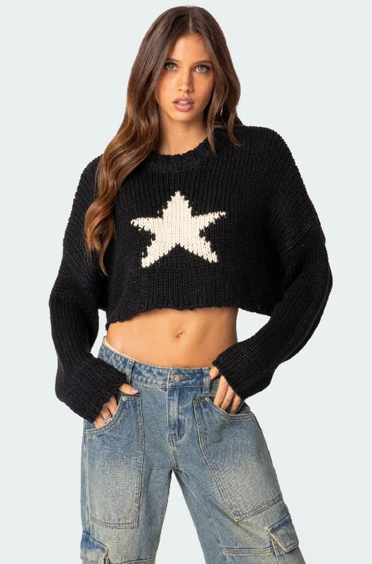 Tie - Front Women's Lambswool Sweaters in Pastel HuesMega Star Cropped Sweater