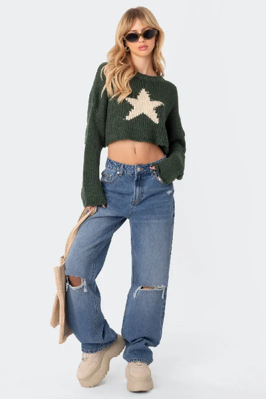 Cropped Women's Angora Blend Sweaters for a Trendy LookMega Star Cropped Sweater