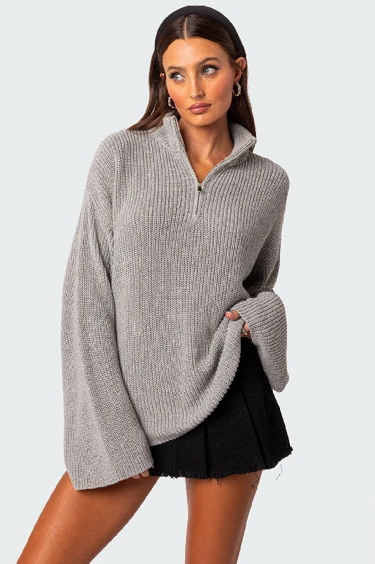 Mock Neck Women's Alpaca Wool Sweaters in Earth TonesAmour High Neck Oversized Zip Sweater