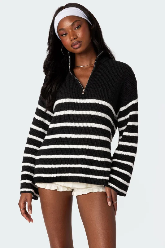 Open - Front Women's Cardigan - Style Mohair SweatersOversized Quarter Zip Sweater