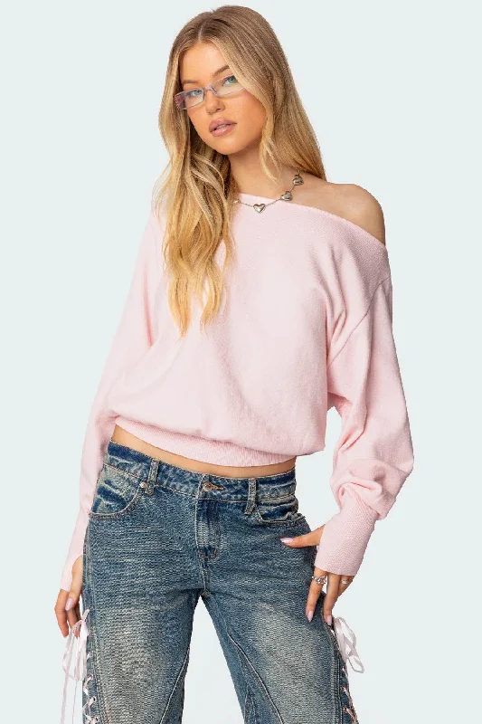 Open - Front Women's Cardigan - Style Mohair SweatersOff Shoulder Oversized Sweater