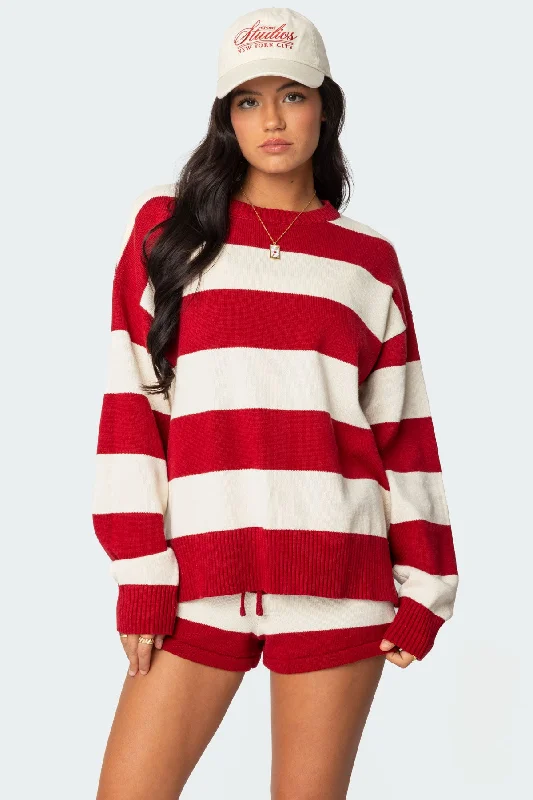 Mock Neck Women's Alpaca Wool Sweaters in Earth TonesRiley Oversized Striped Sweater