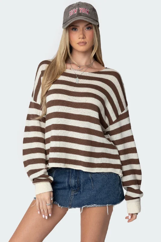 Plus Size Women's Oversized Chunky Knit SweatersAnney Oversized Striped Sweater