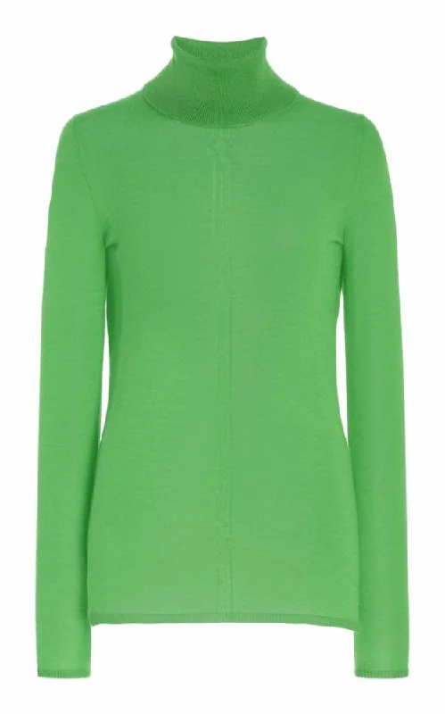 High - Low Hem Women's Cashmere - Blended SweatersSteinem Knit Turtleneck in Fluorescent Green Cashmere Silk