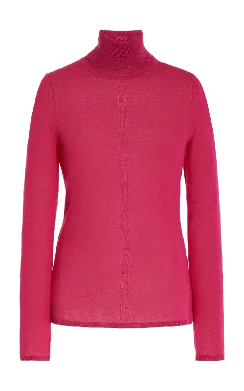 Cropped Women's Angora Blend Sweaters for a Trendy LookSteinem Knit Turtleneck in Fuchsia Cashmere Silk