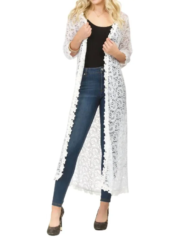 Hooded Women's Fleece - Lined Sweaters for WinterStella Lace Duster In Cream