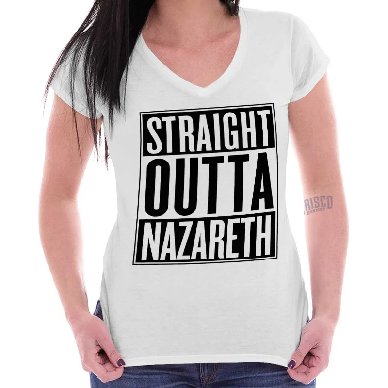 Muscle Women T Shirt for a Sporty and Casual LookStraight Outta Nazareth Junior Fit V-Neck T-Shirt