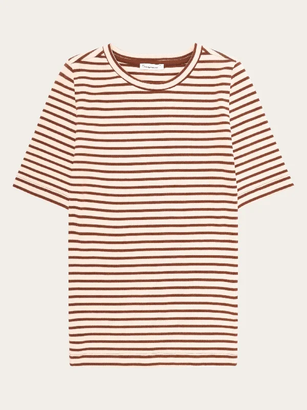 Floral Print Women T Shirt for a Feminine TouchStriped rib t-shirt - Brown stripe