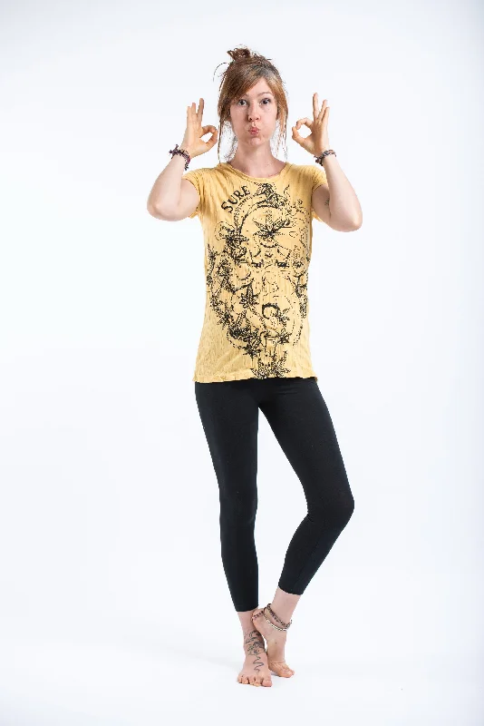 Sequined Women T Shirt for a Sparkly Night OutWomens Octopus Weed T-Shirt in Yellow