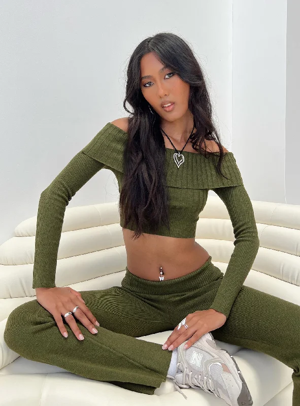 Hooded Women's Fleece - Lined Sweaters for WinterTagula Off The Shoulder Top Green