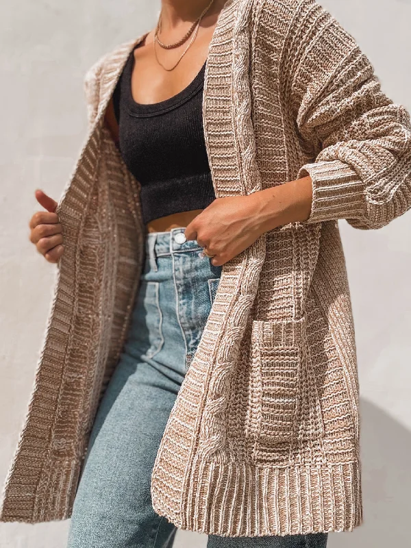 color block women cardigan with bold huesCaramel Chunky Knit Cardigan