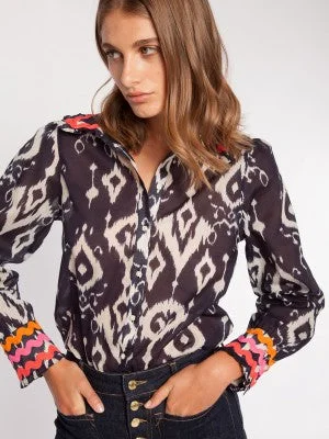 Hooded Women's Fleece - Lined Sweaters for WinterVilagallo Zali Ikat Blouse