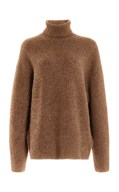 Button - Down Women's Shetland Wool Sweaters in Traditional PatternsWigman Knit Turtleneck Sweater in Cognac Cashmere