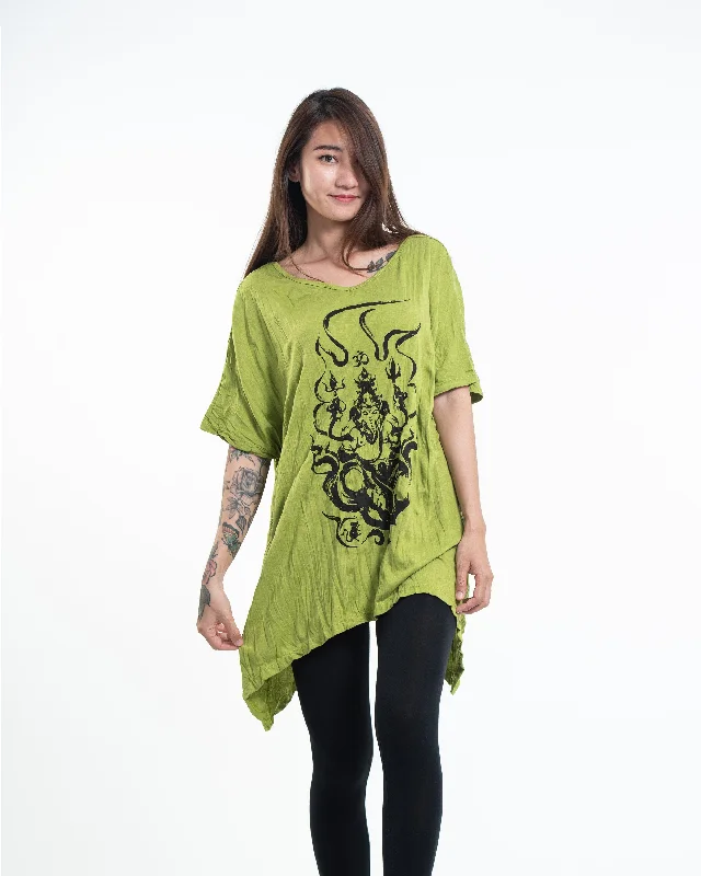 Plus Size Women T Shirt for a Comfortable and Flattering FitWomens Ganesh Chakra Loose V Neck T-Shirt in Lime