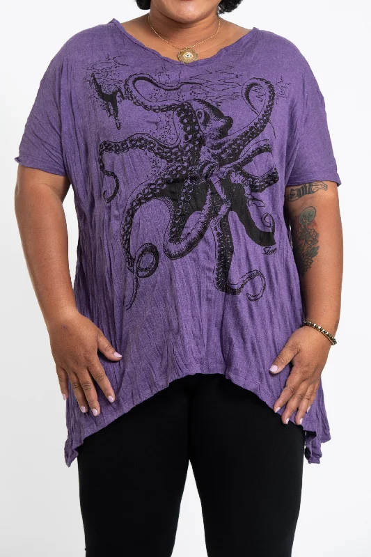 Sleeveless Women T Shirt for Summer ComfortWomens Octopus Loose V Neck T-Shirt in Purple