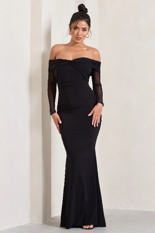 Lace - Embellished Women Dress for an Elegant and Sophisticated AppearanceAlex | Black Bardot Twist Maxi Dress