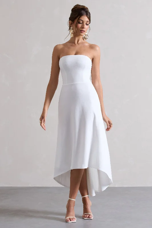 Mini Women Dress with a Short Hem for a Young and Trendy StyleAriela | White Bandeau High-Low Midi Dress