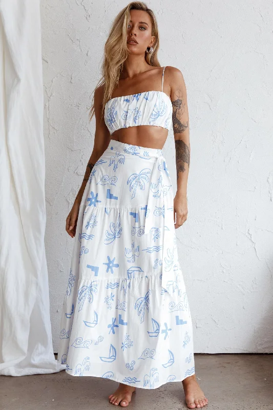 Mermaid - Style Women Dress with a Fitted Silhouette for Special OccasionsBondi Waist Tie Maxi Skirt Printed White