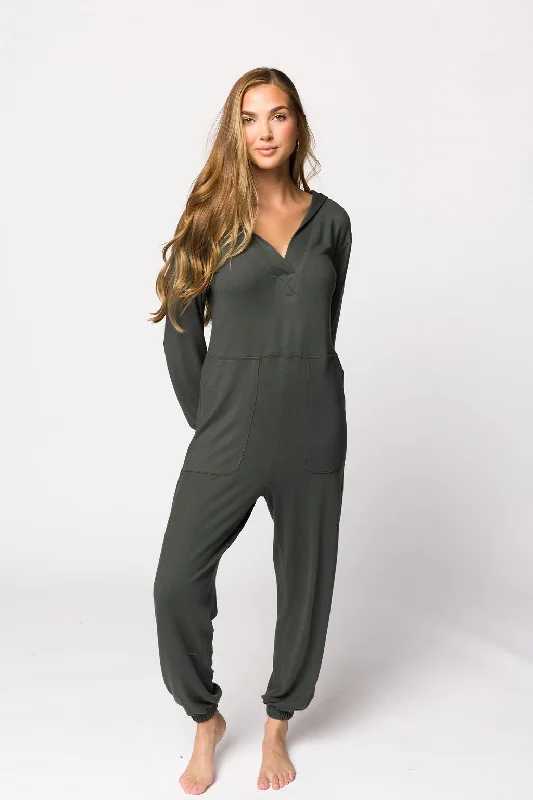 Women jumpsuits with off - the - shoulder tops for a flirty and stylish lookLennon Brushed Lounge Jumpsuit with Hood in Urban Grey