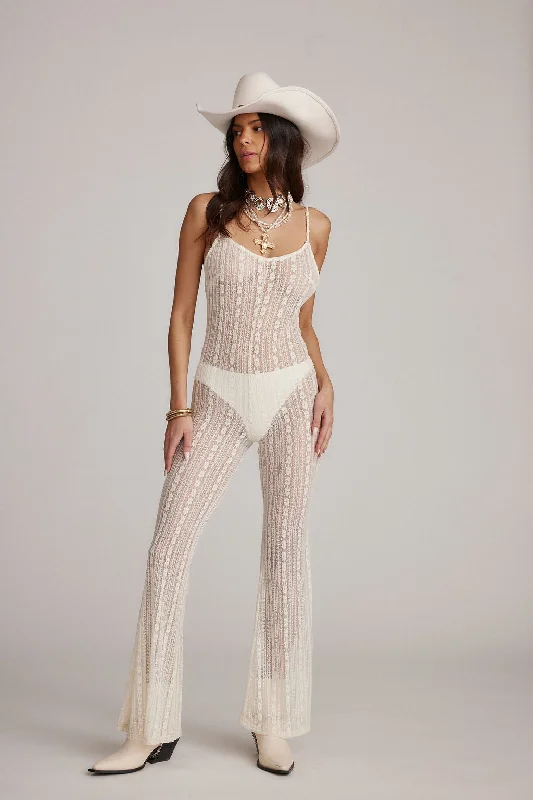 Polyester women jumpsuits for easy - care and durable everyday wearCammie White Lace Sheer Jumpsuit