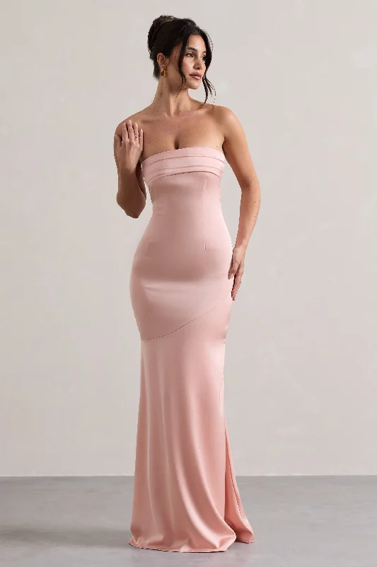 Wrap - Style Women Dress with Adjustable Fit for All Body TypesColada | Pink Satin Pleated Bandeau Maxi Dress