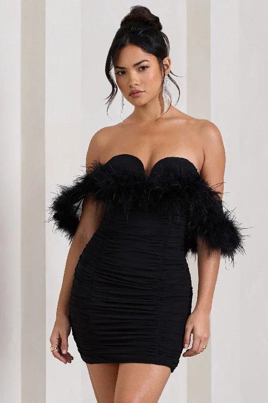 Wrap - Style Women Dress with Adjustable Fit for All Body TypesConfetti | Black Sweetheart Mini Dress With Chiffon Feather Sleeves