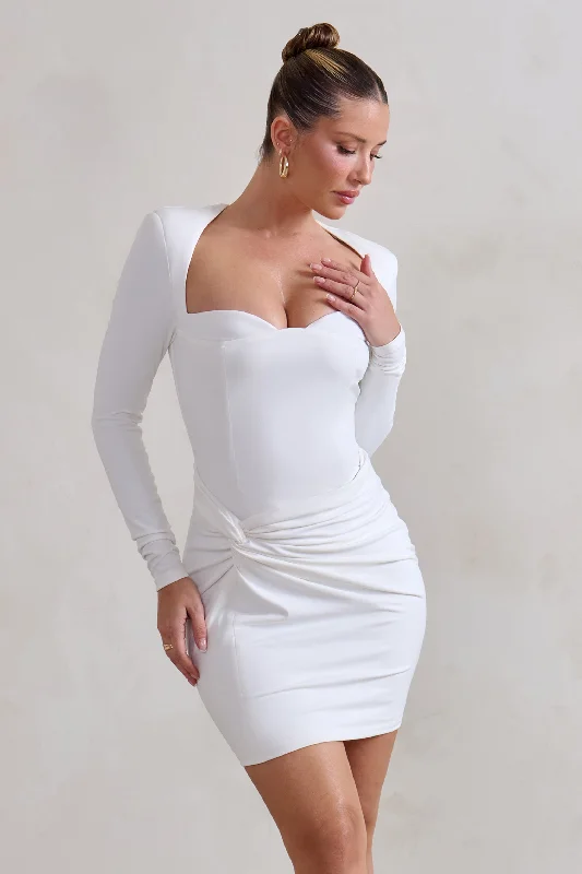 Backless Women Dress for a Sexy and Alluring Look at Evening EventsCorelle | White Long Sleeve Sweet Heart Twist Detail Mini Dress