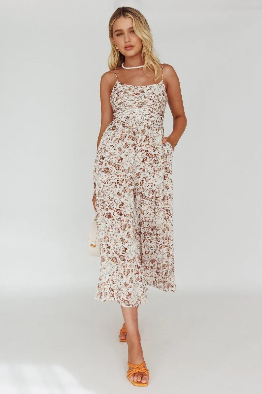 Women jumpsuits with a keyhole back for a unique detailCorrie Gathered Bodice Jumpsuit Floral White