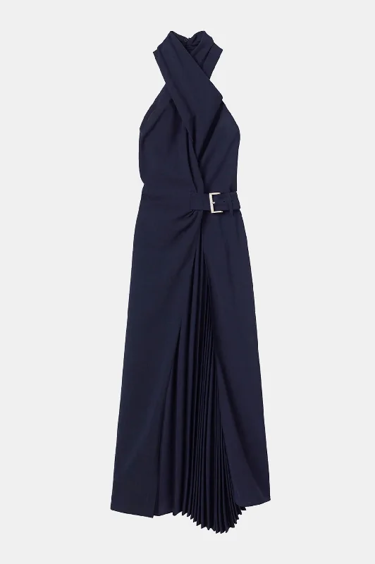 Lace - Embellished Women Dress for an Elegant and Sophisticated AppearanceFiona Pleated Midi Dress in Evening Blue