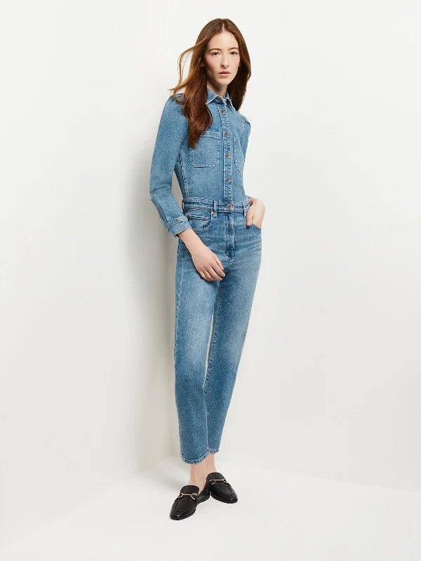 Denim women jumpsuits with ripped details for a casual - edgy lookFreja Denim Jumpsuit, Aged Mid