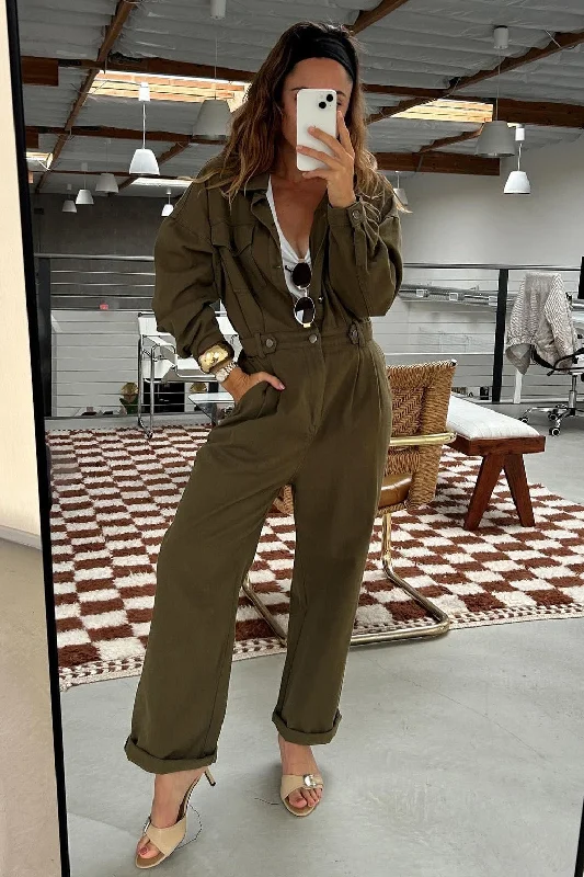 Animal print women jumpsuits for a statement - making outfitHendrix Olive Straight Leg Jumpsuit